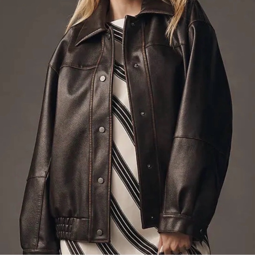Anthropologie Faux Leather Bomber Jacket